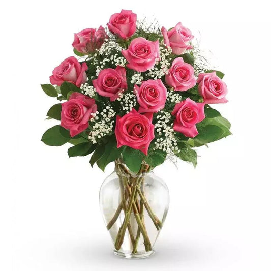 Premium Long Stem - Dozen Hot Pink Roses