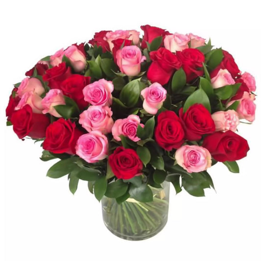 Fresh Roses in a Vase | 100 Red & Pink Roses