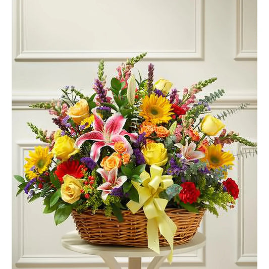 Bright Flower Sympathy Arrangement in Basket