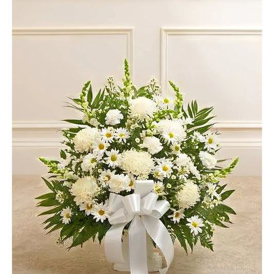 Heartfelt Tribute White Floor Basket Arrangement