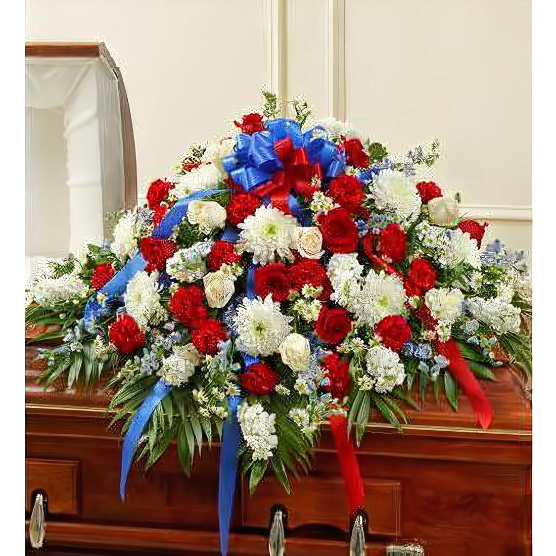 Red, White & Blue Cherished Rose Half Casket Cover