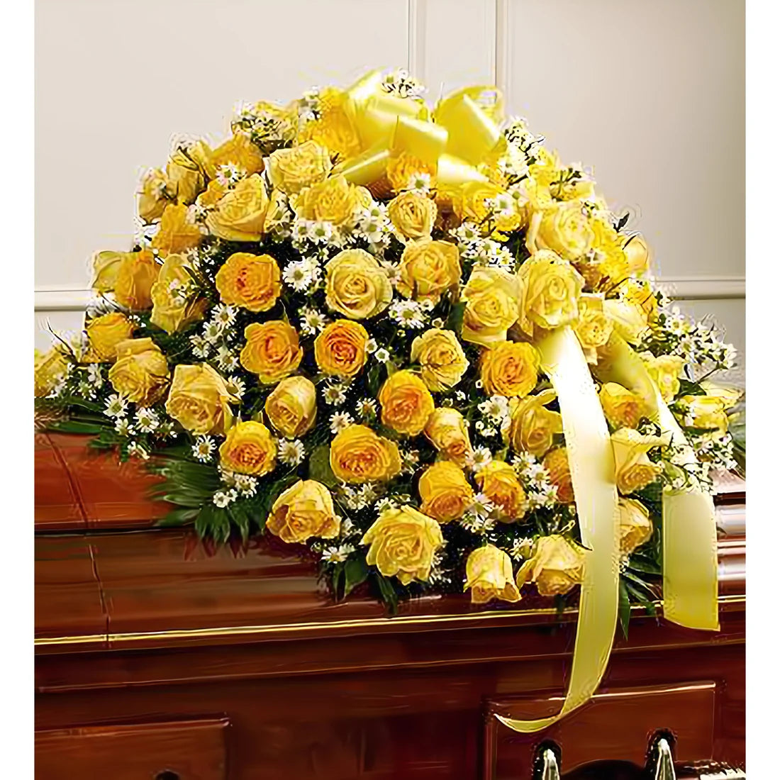 Cherished Memories Rose Half Casket Cover - Yellow