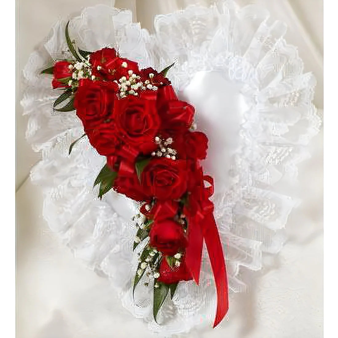 Red and White Satin Heart Casket Pillow