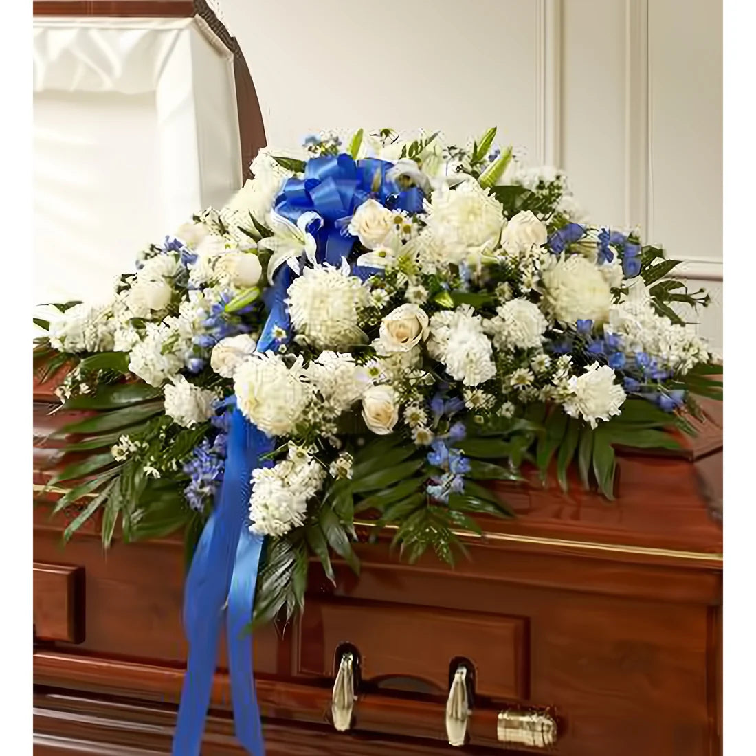 Blue & White Cherished Rose Half Casket Cover