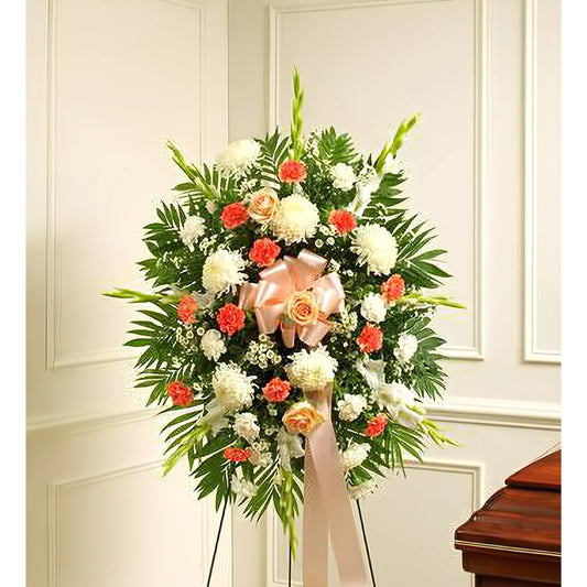 Sympathy Standing Spray-Peach/Orange/White