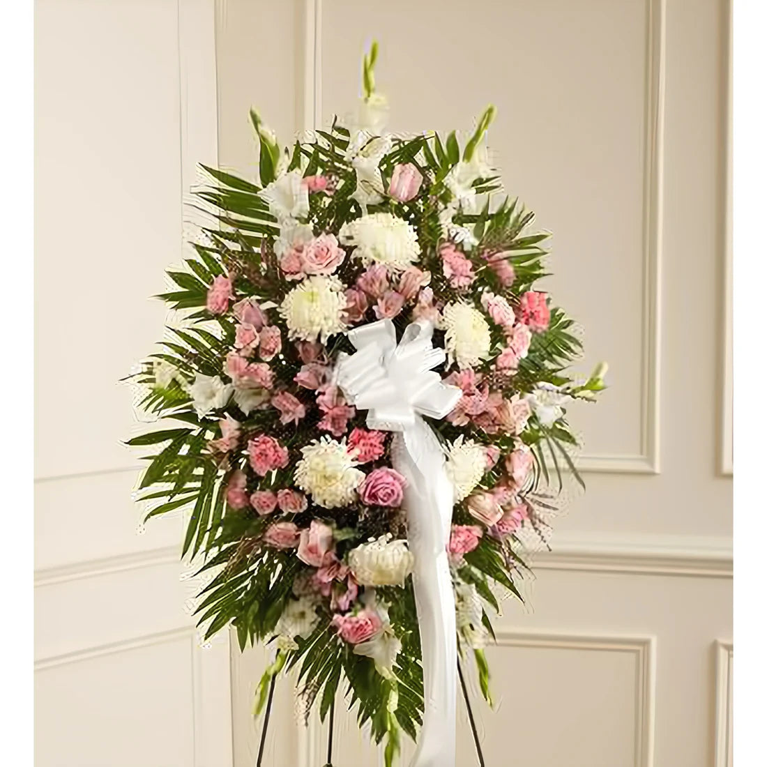 Deepest Sympathies Standing Spray-Pink & White